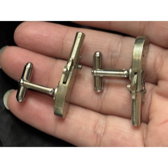 Antique Austrian Pistol Cufflinks Etched Design Deer & Rabbit - Picture 7 of 12